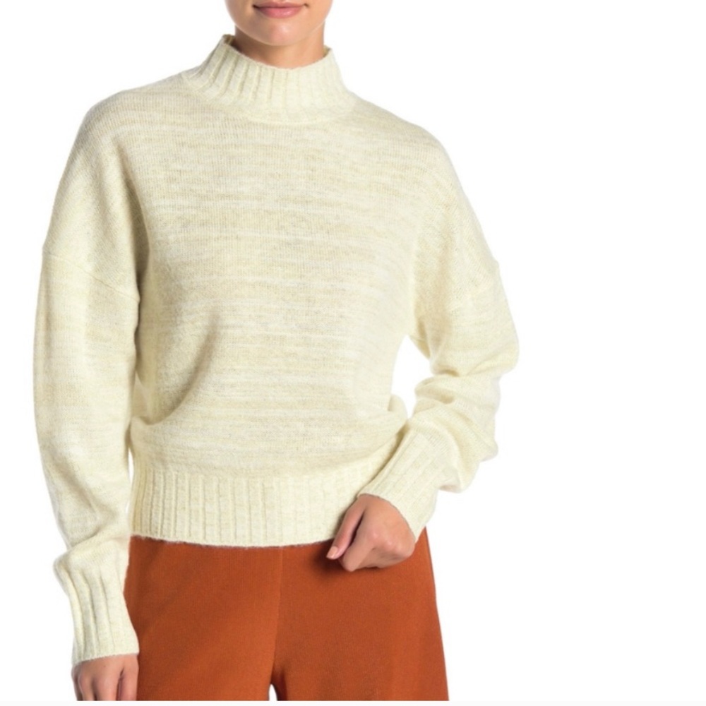 NSR Mock Neck Cream & Gold Metallic Knit Sweater